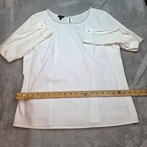 Talbots Tops - Talbots Pearl Neck Blouse Womens L White Long Sleeve Side Zip CN2806